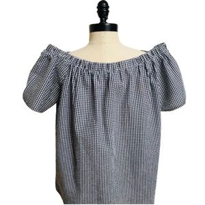 TACERA- gingham short sleeve top/ off the shoulder
